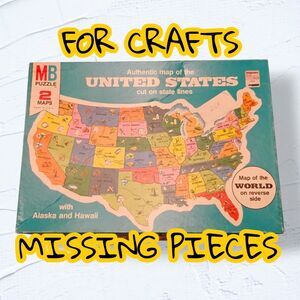 Vintage Milton Bradley USA Map States World Puzzle Replacement Pieces Crafts 70s